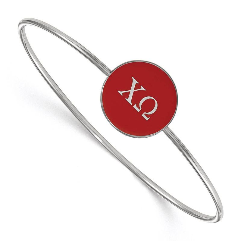 Sterling Silver Chi Omega Red Enamel Greek Bangle - 7 In.